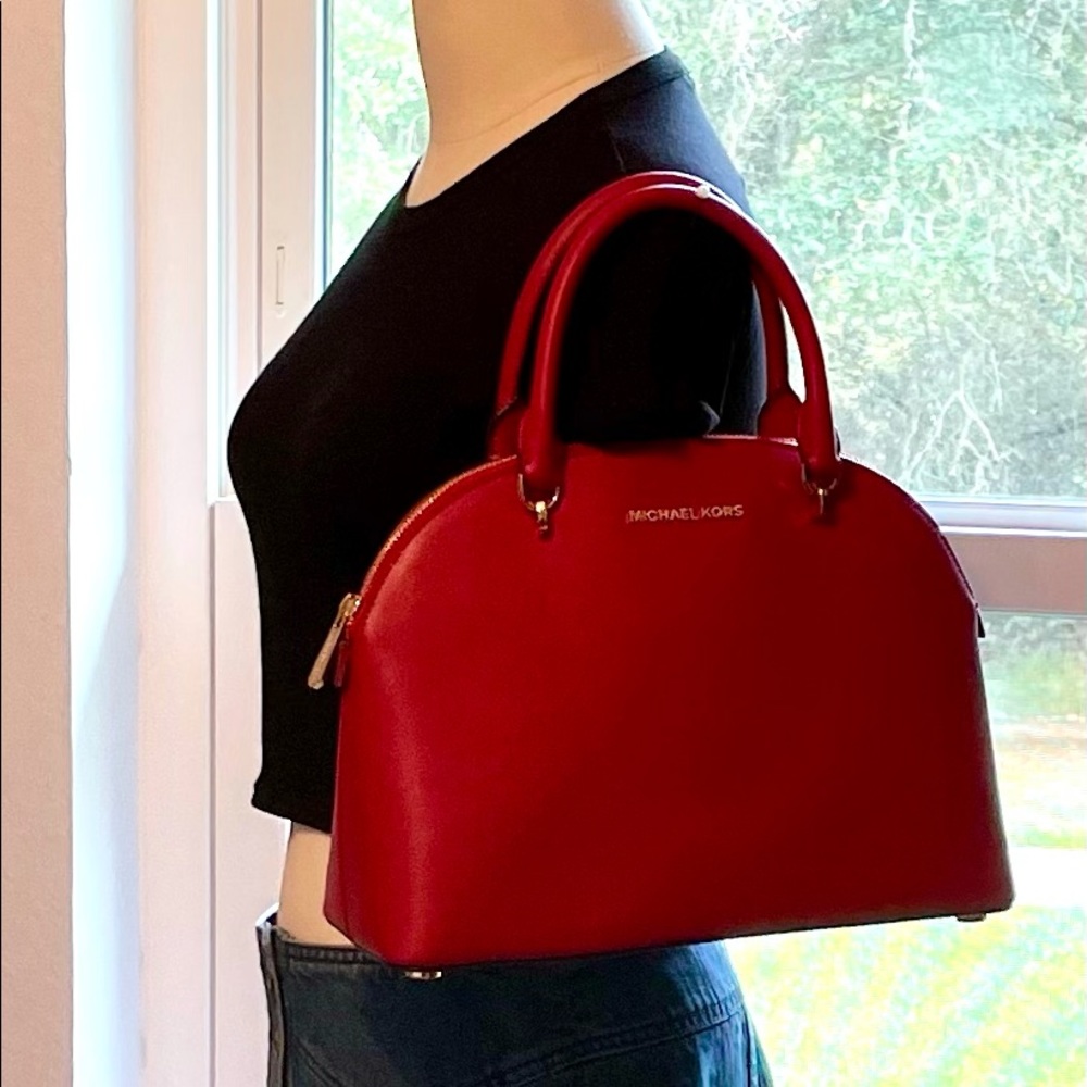 Leather Dome Satchel w/Shoulder Strap, Scarlet, Michael Kors size Large - Picture 11 of 16